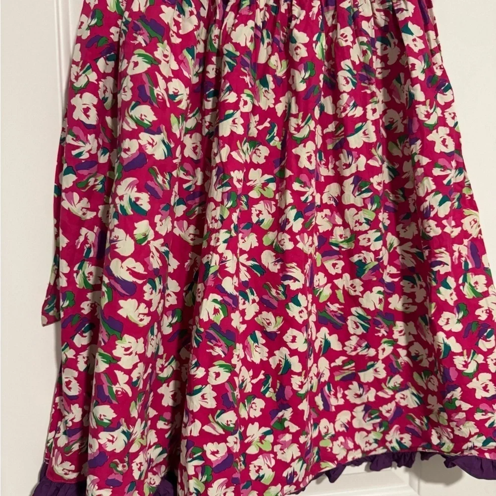 Pink and Red Puff Sleeve Sundress with Scoop Neck